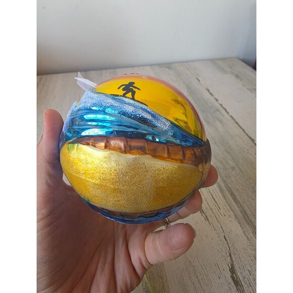 Surfer Hawaiian glass glitter ball ornament remember Xmas tree large unique - Picture 9 of 12